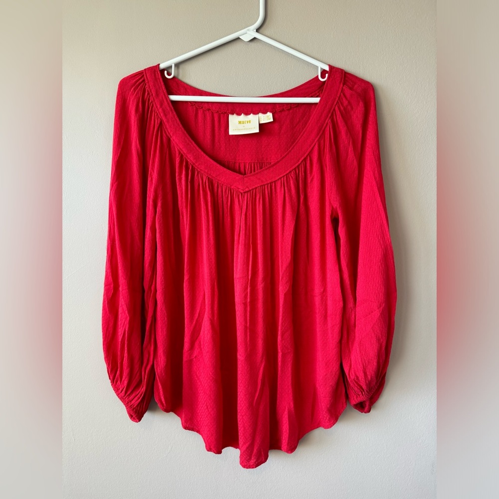 Maeve by Anthropologie Women’s‎ Red V-Neck Blouse Size 2 (small)